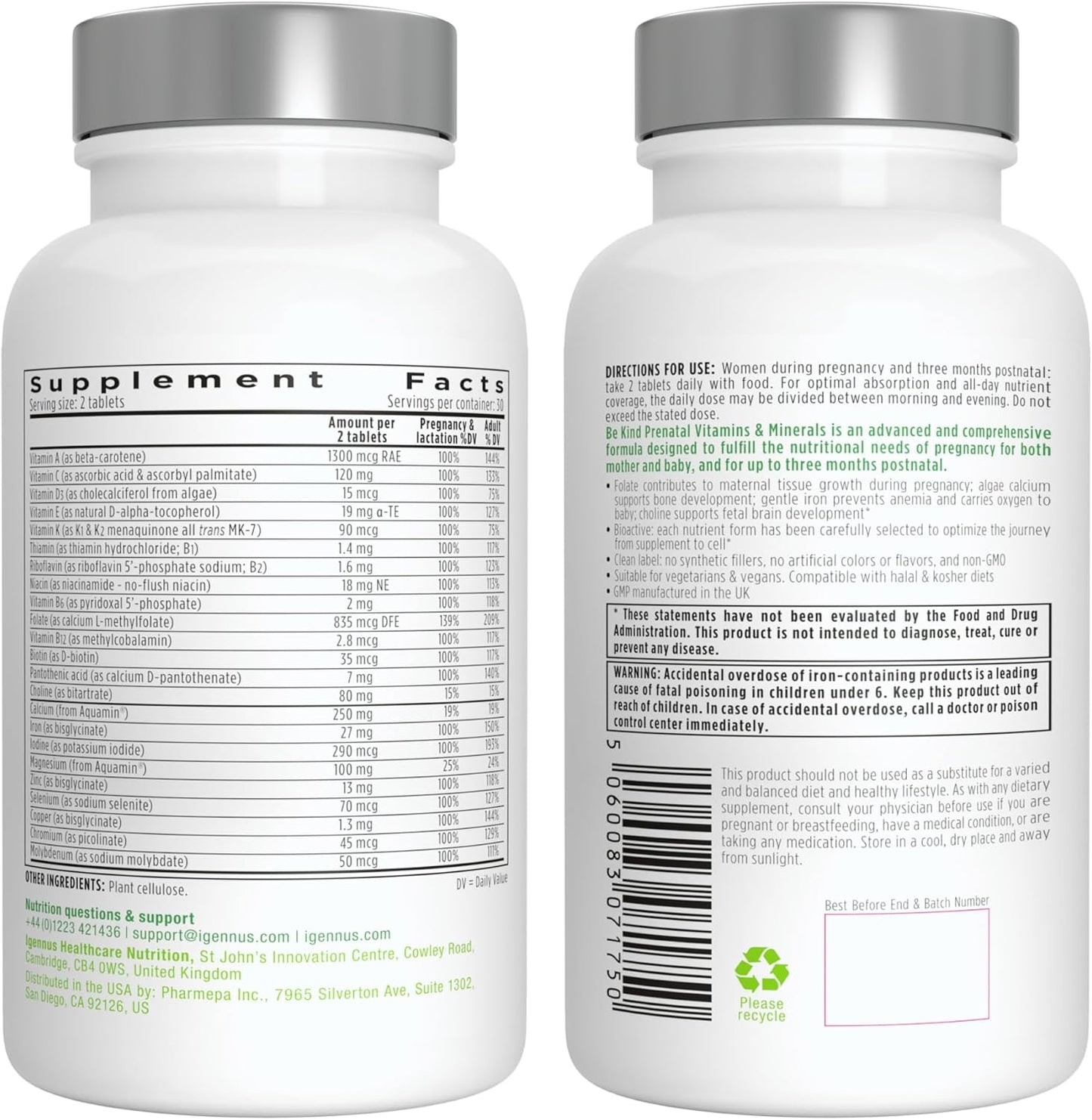 Igennus Methylated Prenatal Multivitamin for Women - Folate for MTHFR, High Absorption, Clean Label, Gentle Iron - Vegan Pregnancy Vitamins - Non-GMO - 360 Tablets