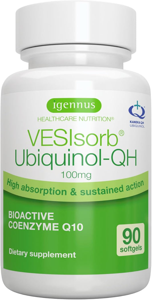Igennus Ubiquinol-QH 100mg Softgels with VESIsorb Technology - High Absorption CoQ10 for Heart Health, Energy, and Fertility - 90 Count
