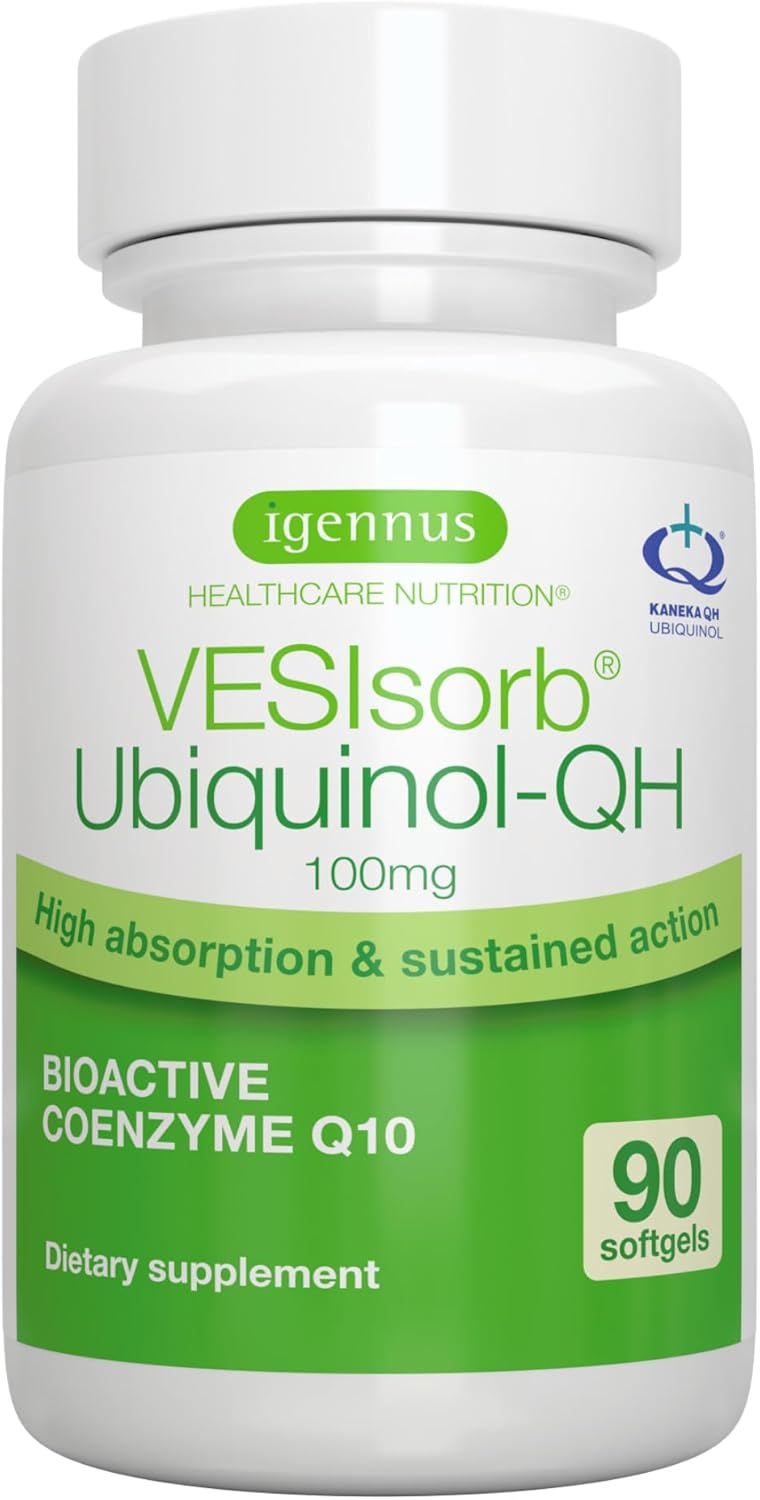 Igennus Ubiquinol-QH 100mg Softgels with VESIsorb Technology - High Absorption CoQ10 for Heart Health, Energy, and Fertility - 90 Count