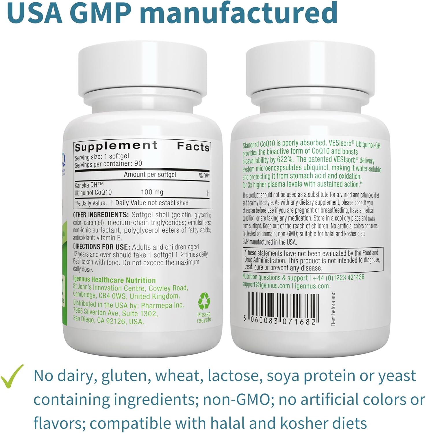 Igennus Ubiquinol-QH 100mg Softgels with VESIsorb Technology - High Absorption CoQ10 for Heart Health, Energy, and Fertility - 90 Count