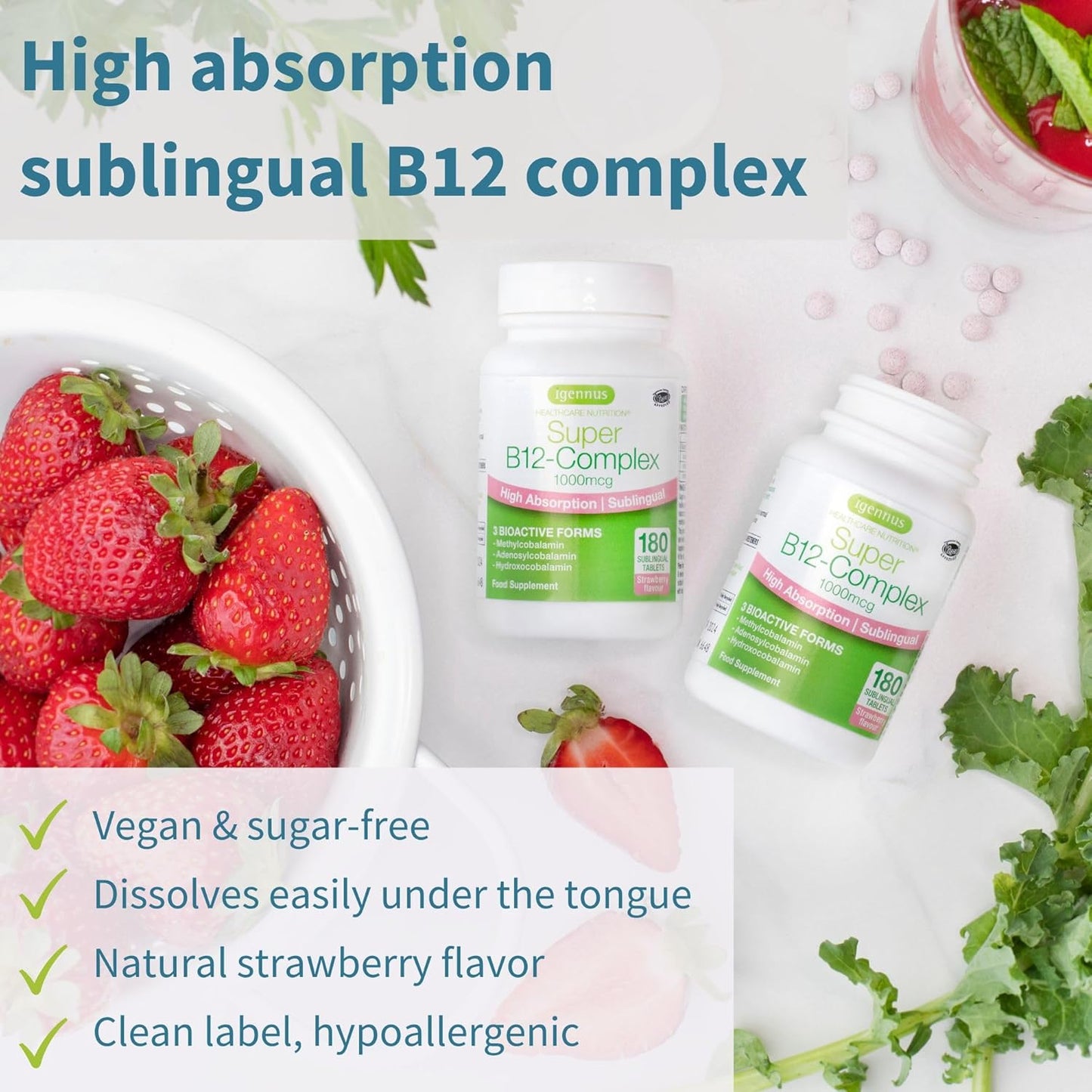 Igennus Vegan Live Cultures+ Lab4 Probiotics & B12-Complex Bundle - 25 Billion CFU, High Absorption Formula