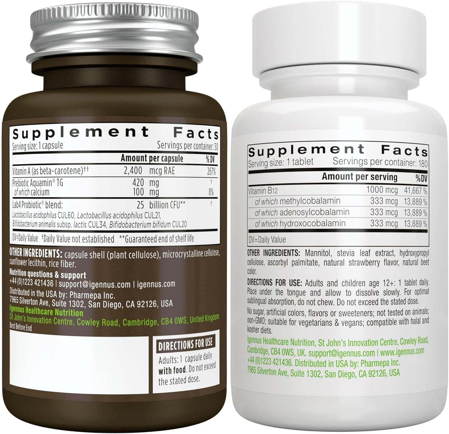 Igennus Vegan Live Cultures+ Lab4 Probiotics & B12-Complex Bundle - 25 Billion CFU, High Absorption Formula