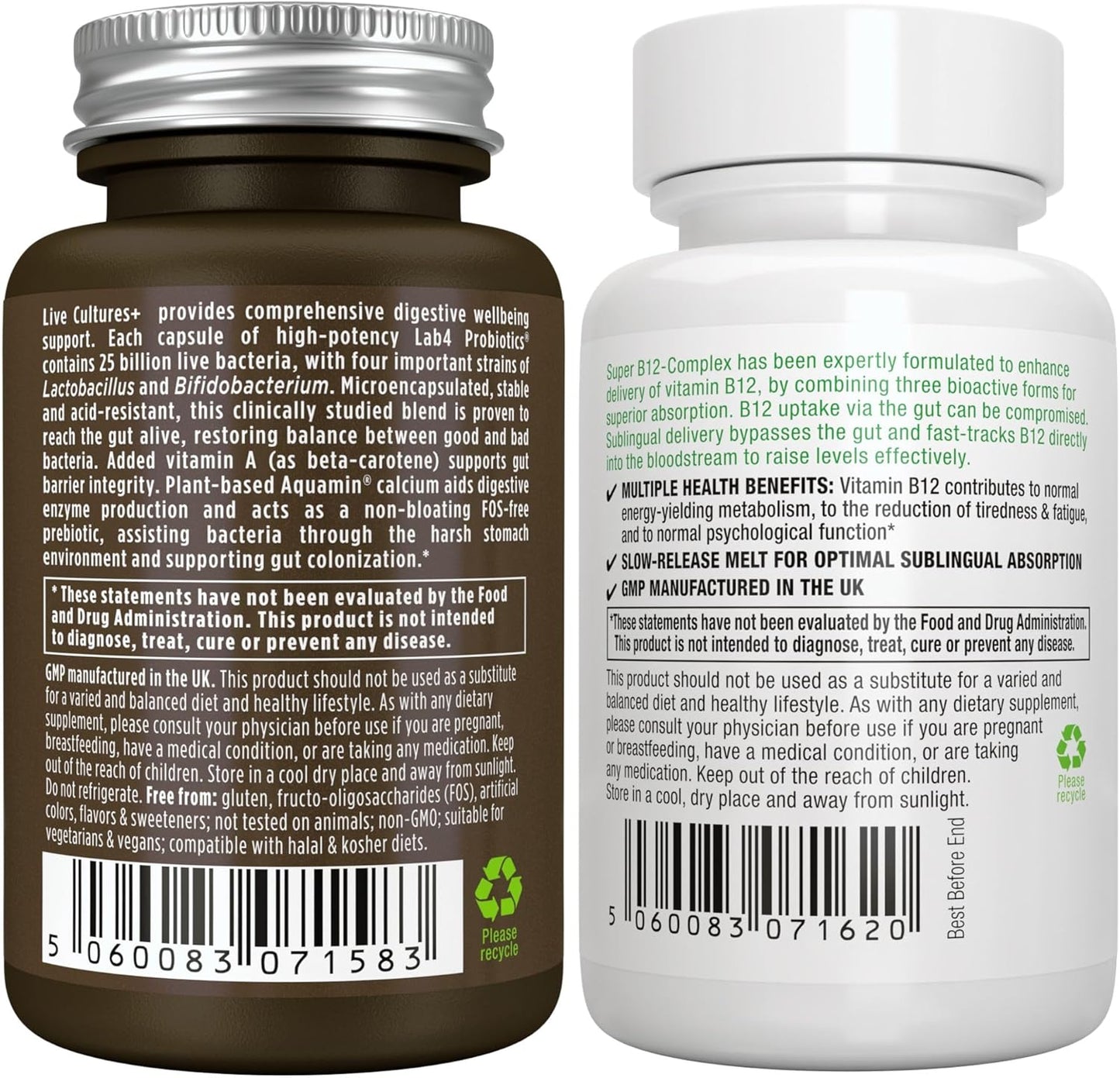 Igennus Vegan Live Cultures+ Lab4 Probiotics & B12-Complex Bundle - 25 Billion CFU, High Absorption Formula