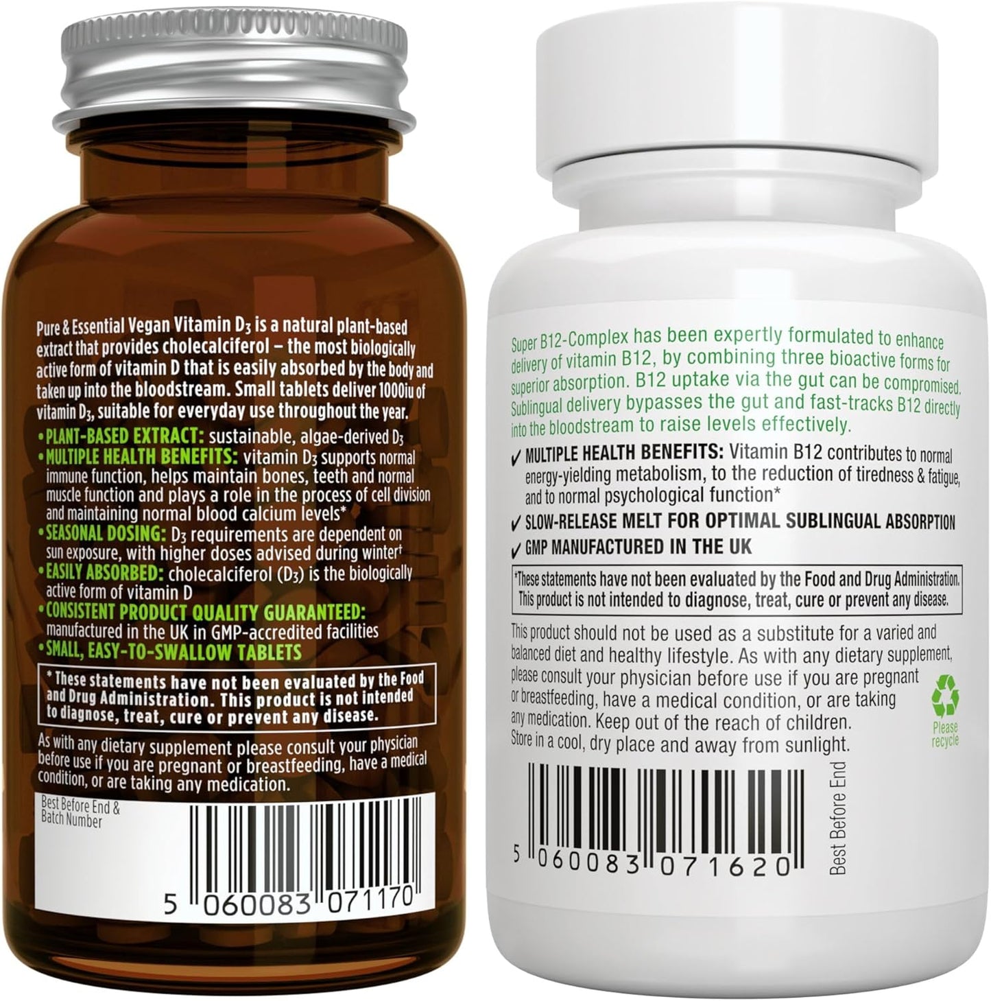 Igennus Vegan Vitamin D3 + B12 Bundle: 365 Tablets of 1000iu D3 + High Absorption Sublingual B12