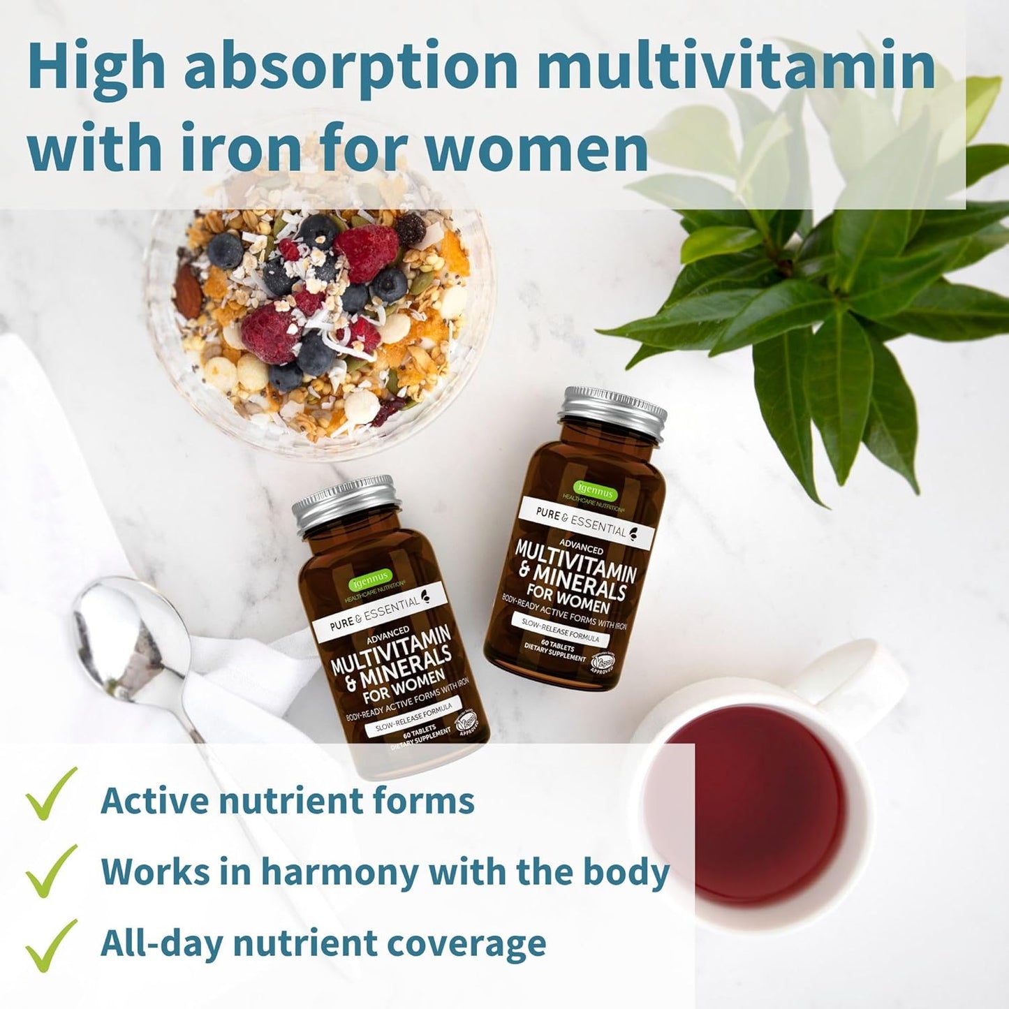 Igennus Women's Multivitamin Bundle with Astaxanthin Complex - Vegan, Sustained Release Formula with Iron and Natural Astaxanthin