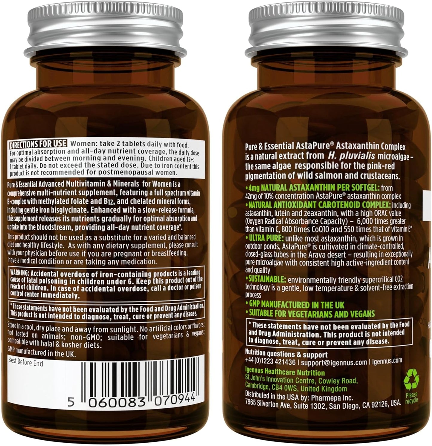 Igennus Women's Multivitamin Bundle with Astaxanthin Complex - Vegan, Sustained Release Formula with Iron and Natural Astaxanthin