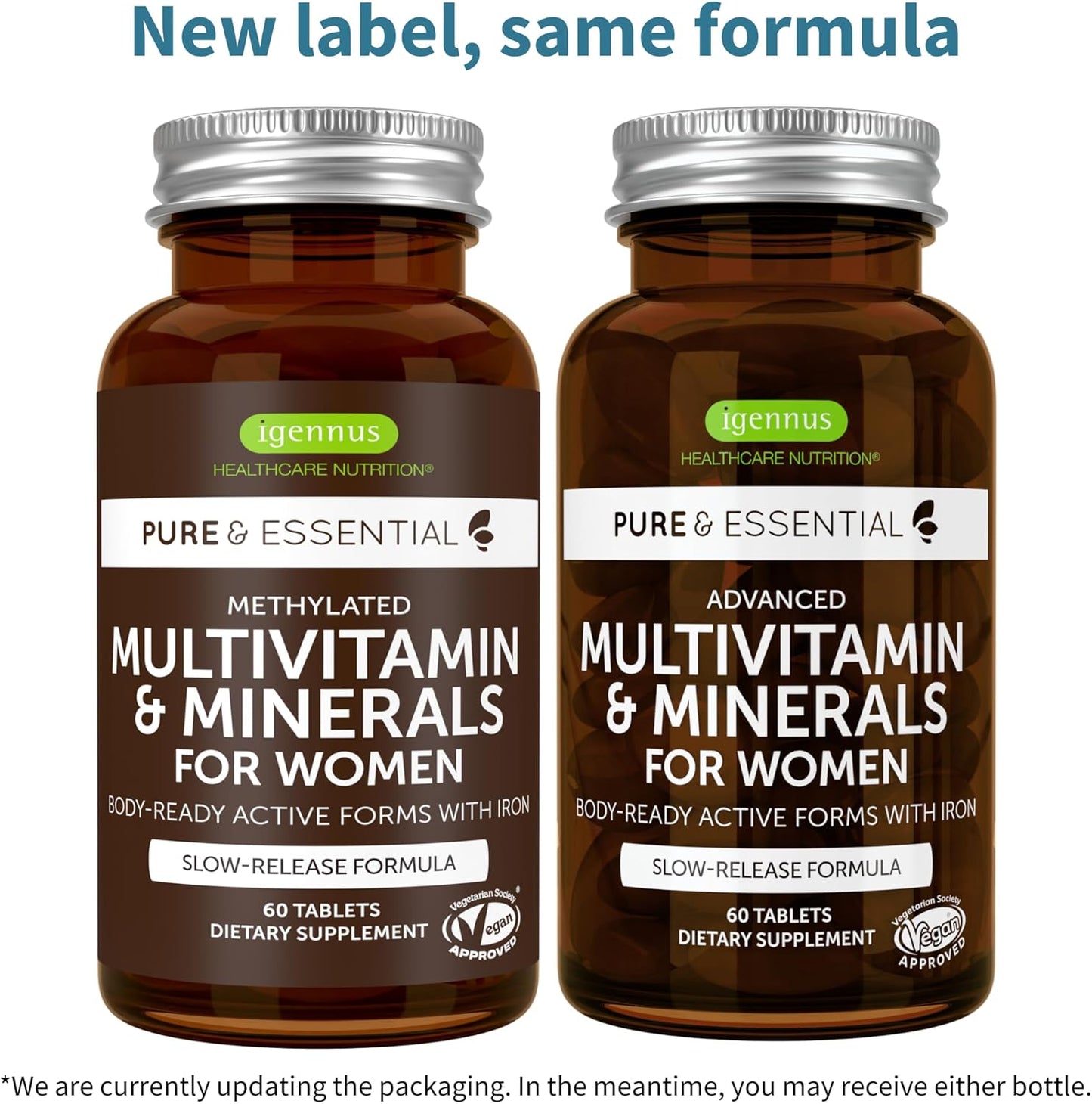 Igennus Women's Multivitamin with Methylated Folate for MTHFR, Iron, Non-GMO, Halal - 60 Vegan Tablets