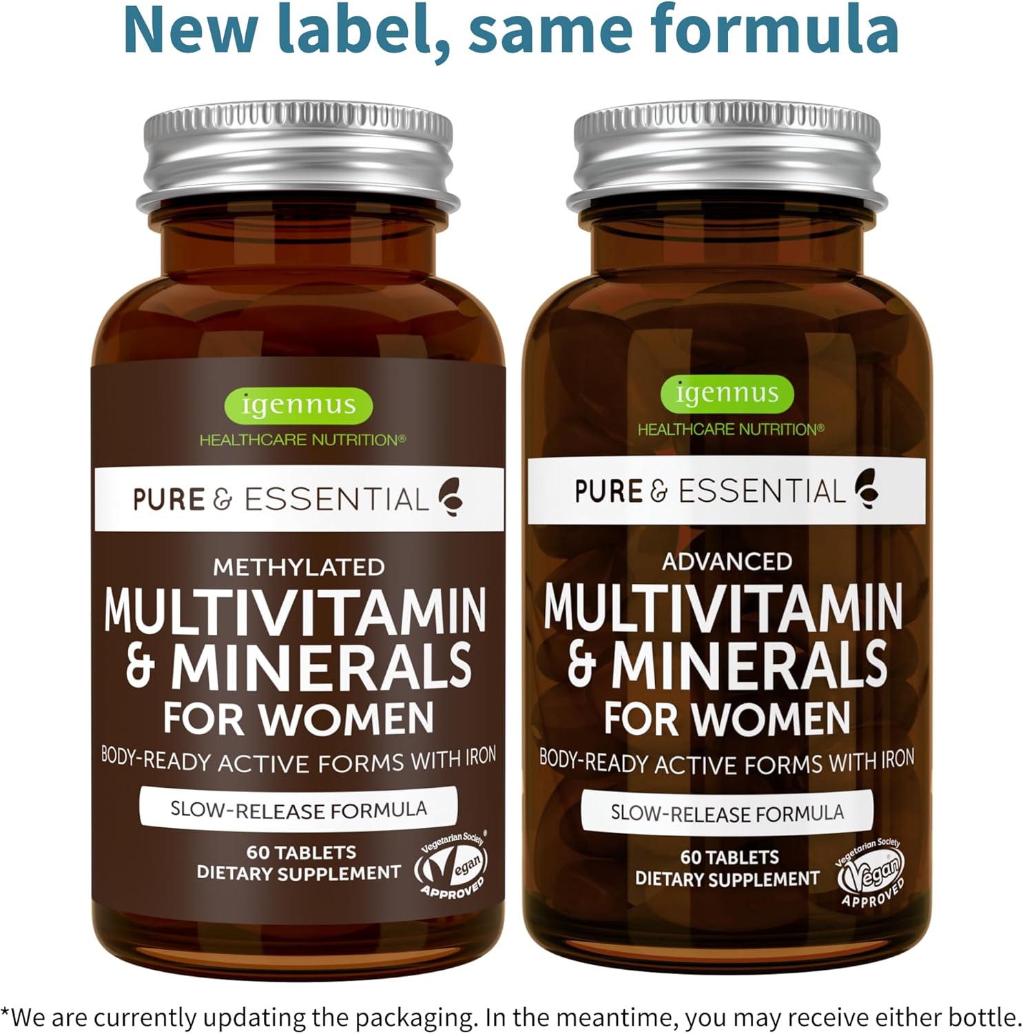 Igennus Women's Multivitamin with Methylated Folate for MTHFR, Iron, Non-GMO, Halal - 60 Vegan Tablets