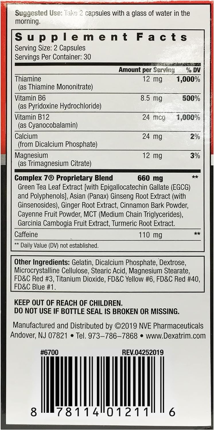 ILIOS Dexatrim Max Complex-7: Energy-Boosting Weight Loss Capsules with 7 Healthy Ingredients - 60 Capsules, 2 Pack