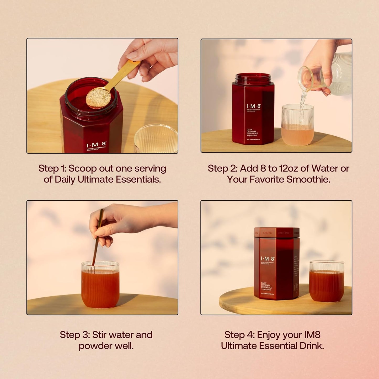 IM8 Daily Ultimate Essentials Multivitamin with CoQ10, Probiotics, Vitamins, Greens - Gluten Free, Vegan, Acai Mixed Berry - 10 Servings