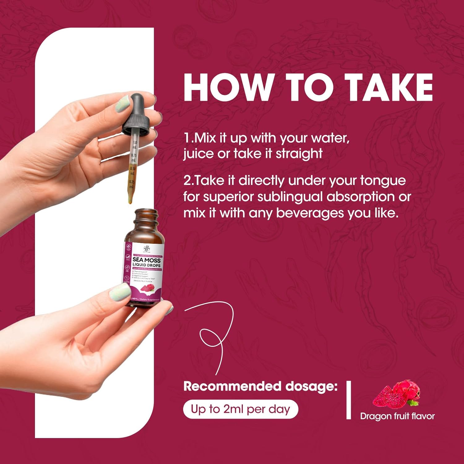 iMATCHME Sea Moss Black Seed Oil Complex with Spirulina & Elderberry for Immune Support, Gut Health, Skin, Energy - Dragon Fruit Flavor, 2oz