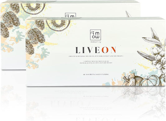 Immority Liveon Natural Pine Bark Extract Beverage Mix with Fruits - 32 Sachets, 4X Antioxidant Power for Youthful Skin