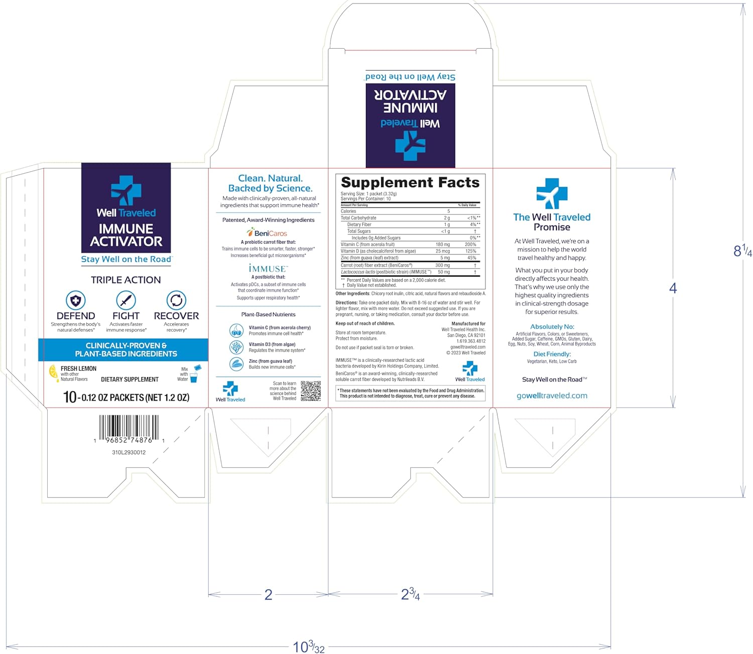 Immune Activator Drink Mix with Prebiotics, Postbiotics, Vitamin C, D, Zinc - Lemon Flavor, 60 Count