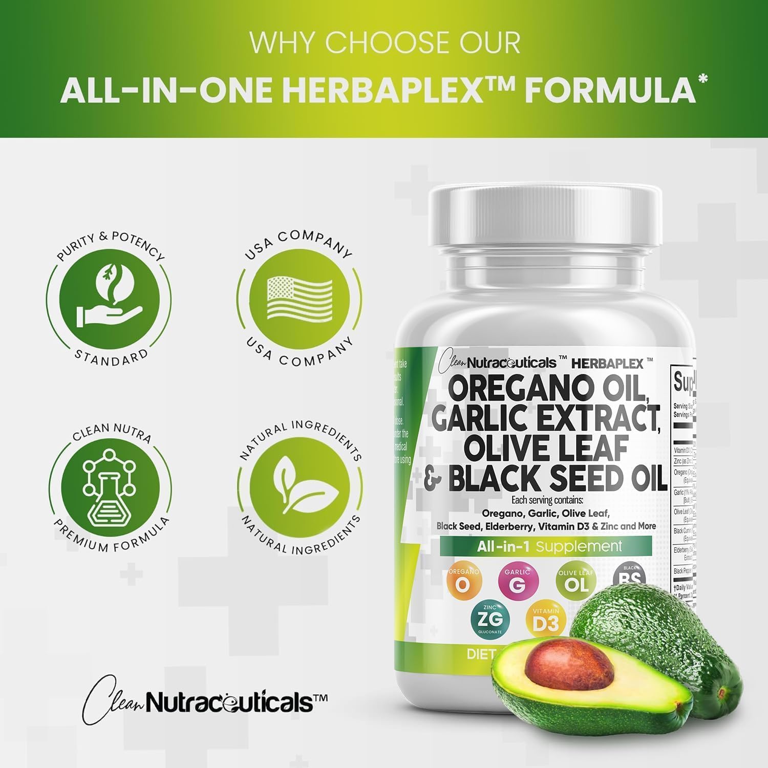 Immune and Digestive Health Supplement Bundle: Oregano Oil, Garlic Extract, Olive Leaf, Black Seed Oil, Vitamin D3, and Zinc - 5 Pack