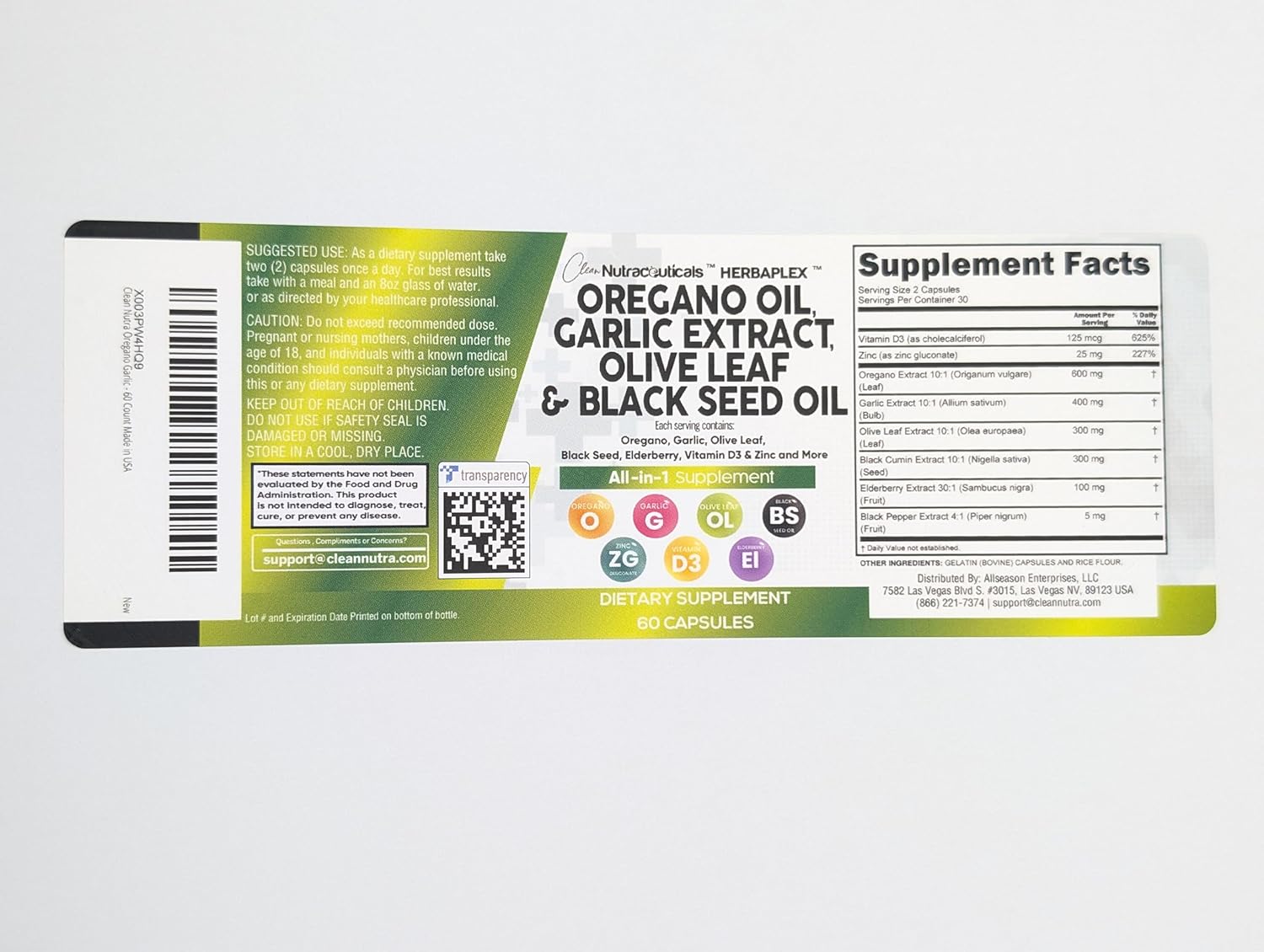 Immune and Digestive Health Supplement Bundle: Oregano Oil, Garlic Extract, Olive Leaf, Black Seed Oil, Vitamin D3, and Zinc - 5 Pack