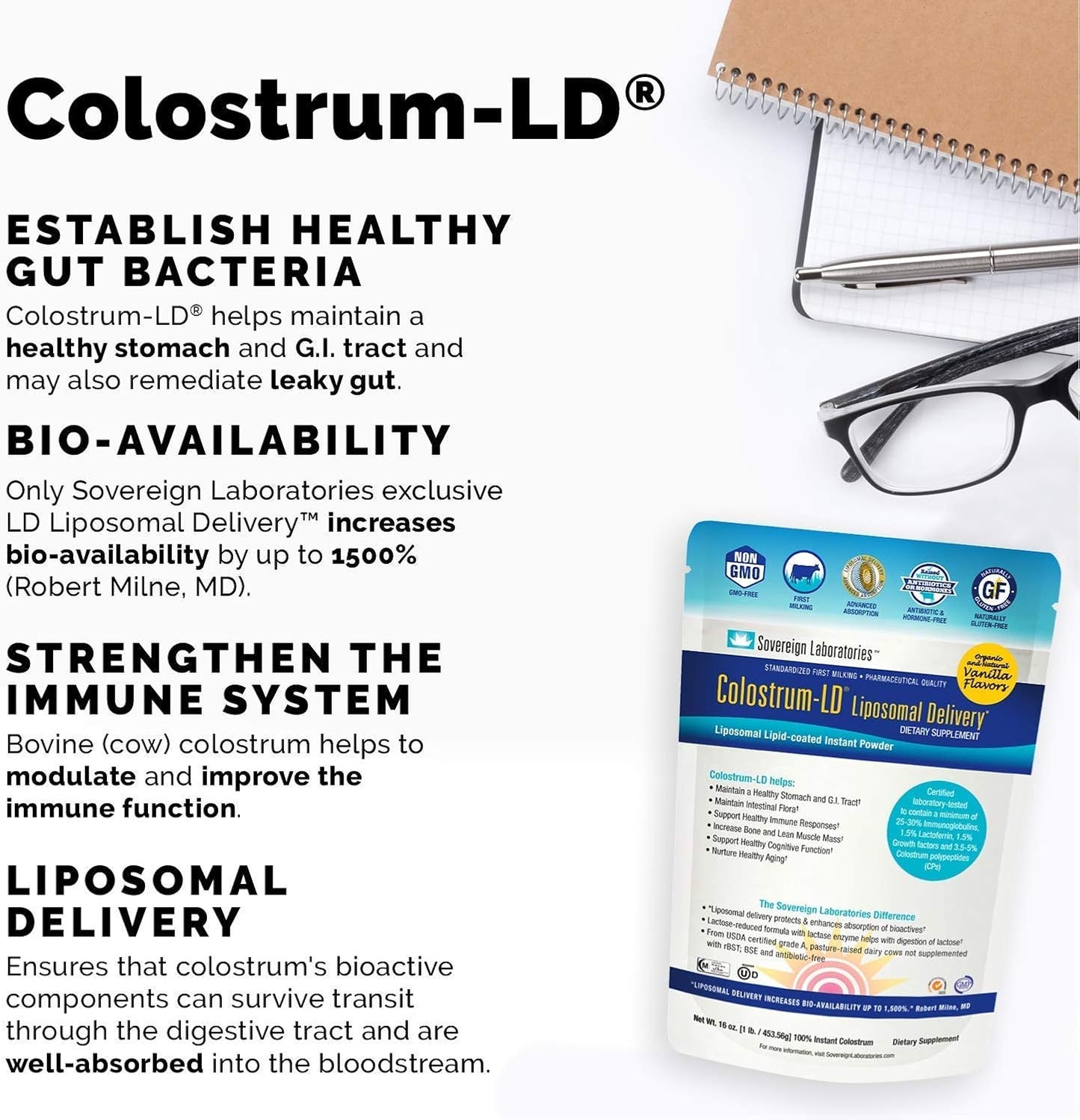 Immune-Boosting Colostrum-LD and Vitamin C Bundle - Support Gut Health and Immunity with Rosehips and Bioflavonoids - 94 Days Supply