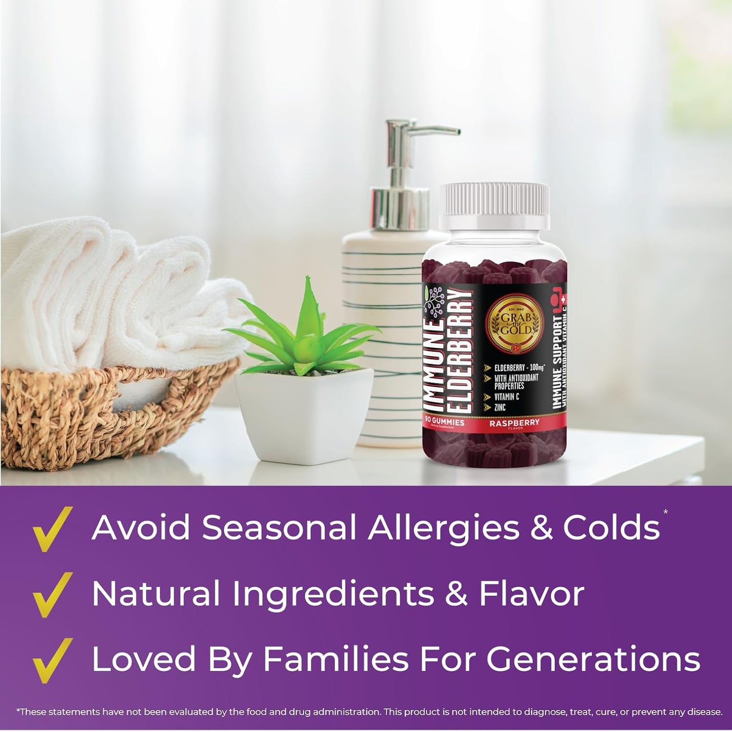 Immune-Boosting Elderberry Gummies with Vitamin C and Zinc - Gluten-Free and Vegetarian - 45 Day Supply