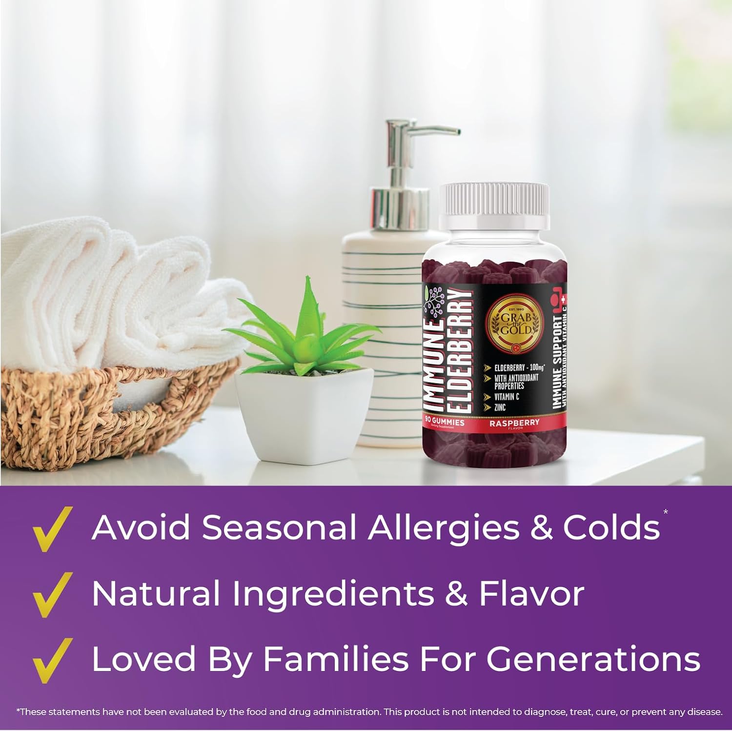 Immune-Boosting Elderberry Gummies with Vitamin C and Zinc - Gluten-Free and Vegetarian - 45 Day Supply