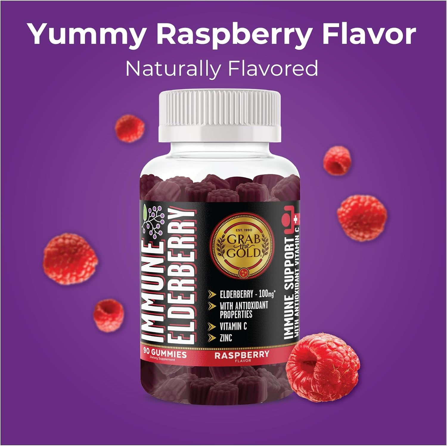 Immune-Boosting Elderberry Gummies with Vitamin C and Zinc - Gluten-Free and Vegetarian - 45 Day Supply