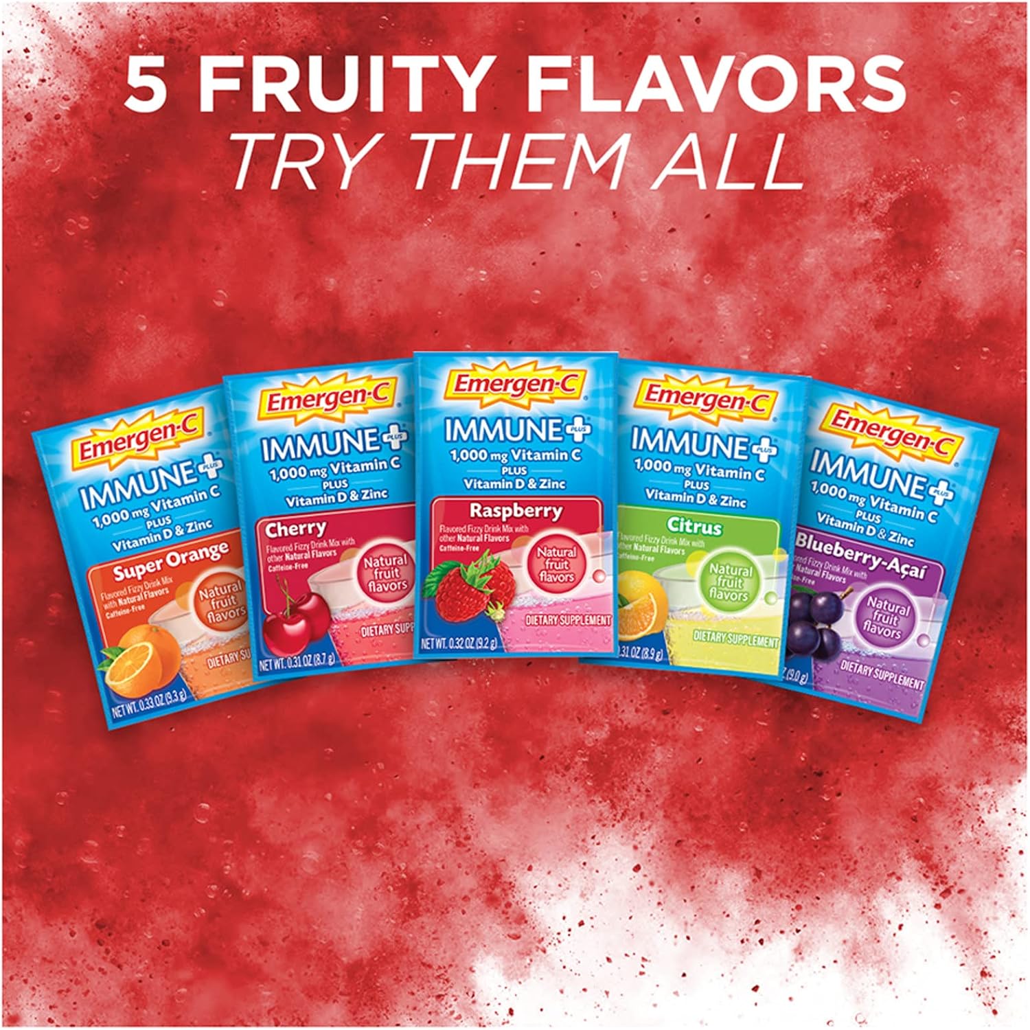 Immune Boosting Emergen-C Powder with Vitamin C, D, Zinc, Antioxidants, Electrolytes - 30 Count, Super Orange Flavor - 1 Month Supply