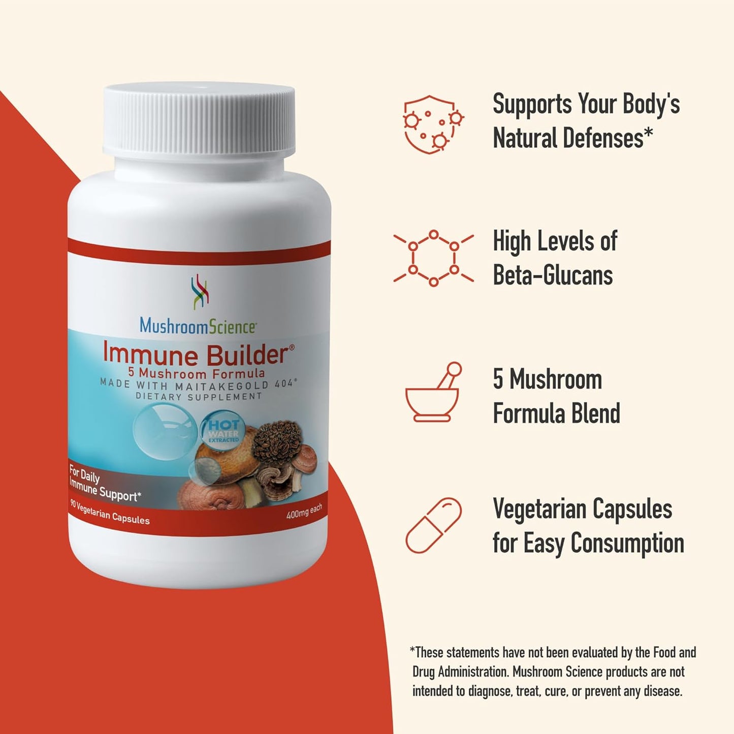 Immune Builder Mushroom Capsules with MaitakeGold, Reishi & Shiitake Extracts - 90 CT - Vegetarian Supplement for Adults