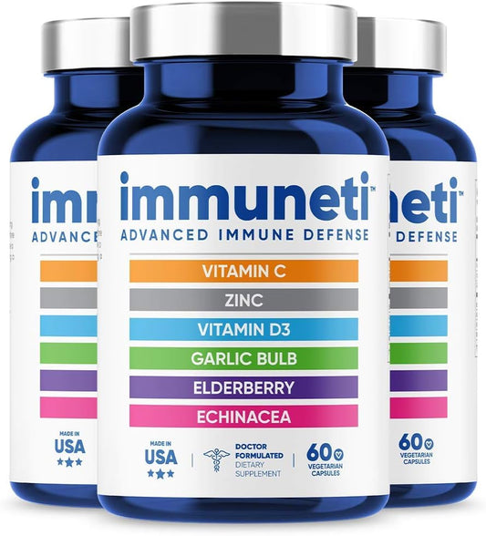 Immune Defense Supplement with Vitamin C, D3, Zinc, Elderberries, Garlic, Echinacea - 3 Pack for Overall Health & Wellness