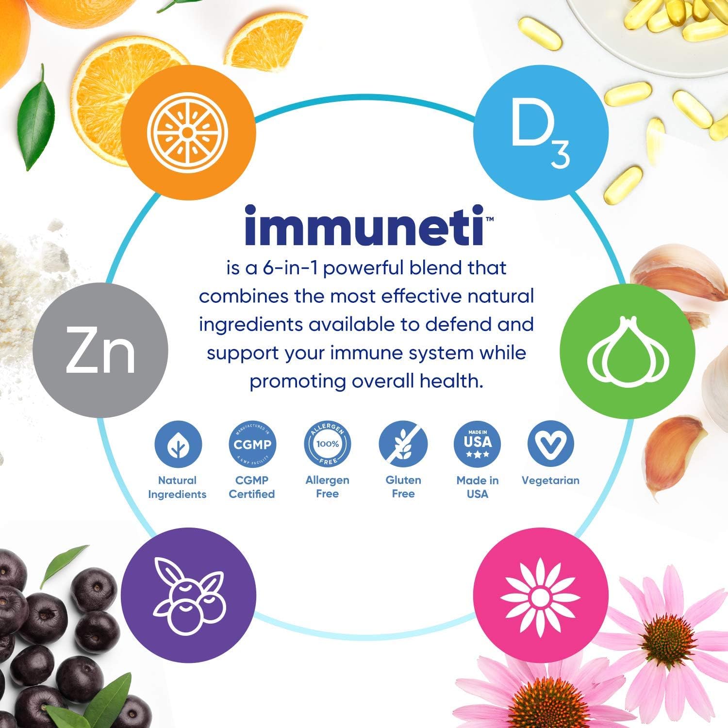 Immune Defense Supplement with Vitamin C, D3, Zinc, Elderberries, Garlic, Echinacea - 3 Pack for Overall Health & Wellness