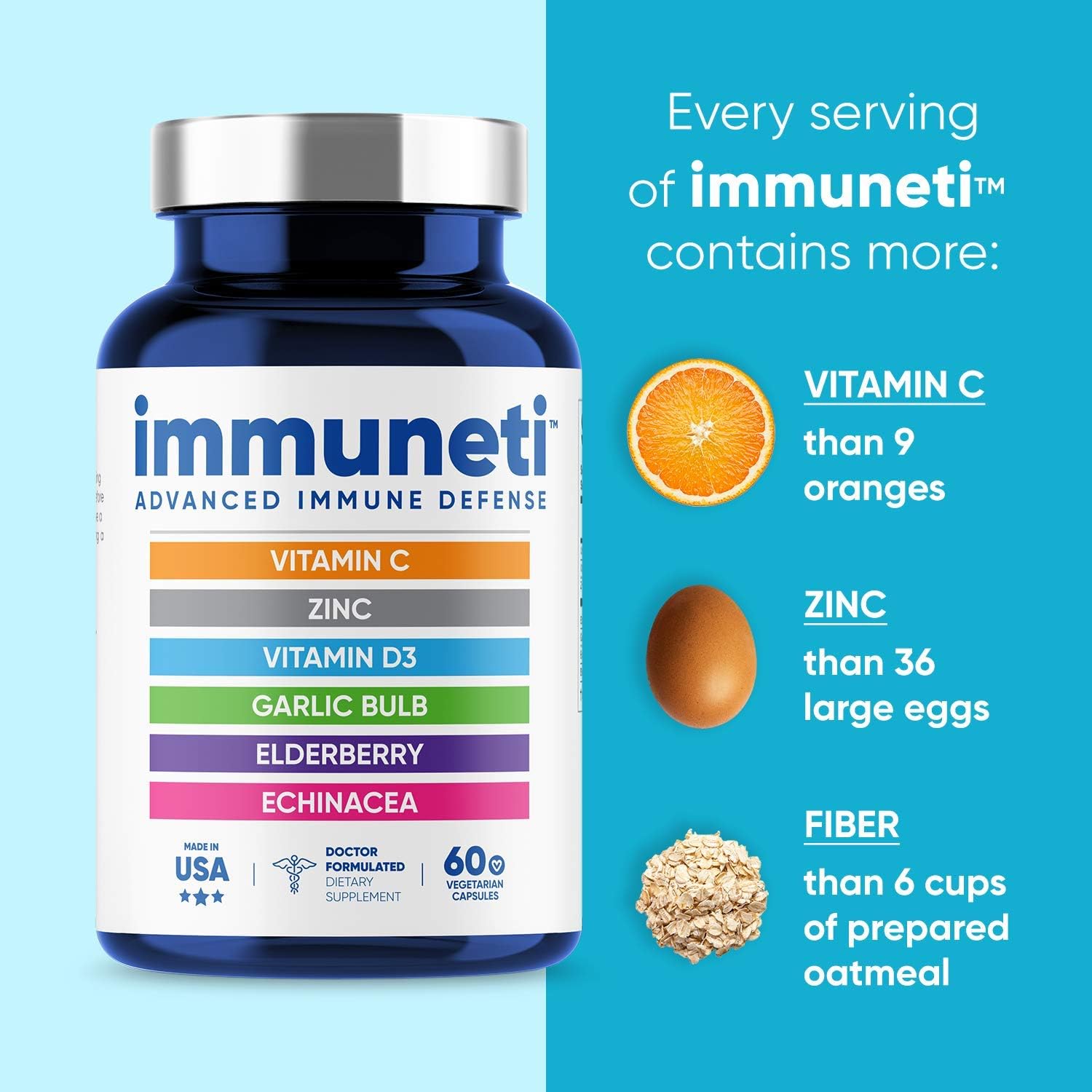 Immune Defense Supplement with Vitamin C, D3, Zinc, Elderberries, Garlic, Echinacea - 3 Pack for Overall Health & Wellness