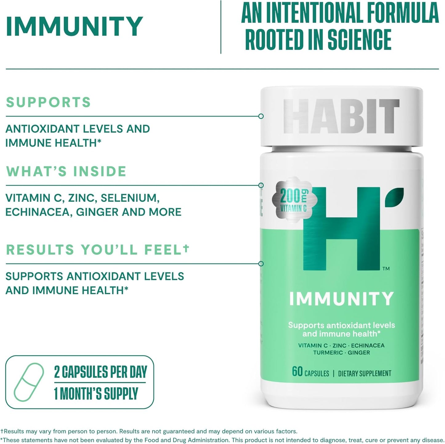 Immune Health Boost Supplement - Echinacea, Elderberry, Turmeric, Zinc Blend (60 Capsules) - Vegan, Non-GMO - Antioxidant Support