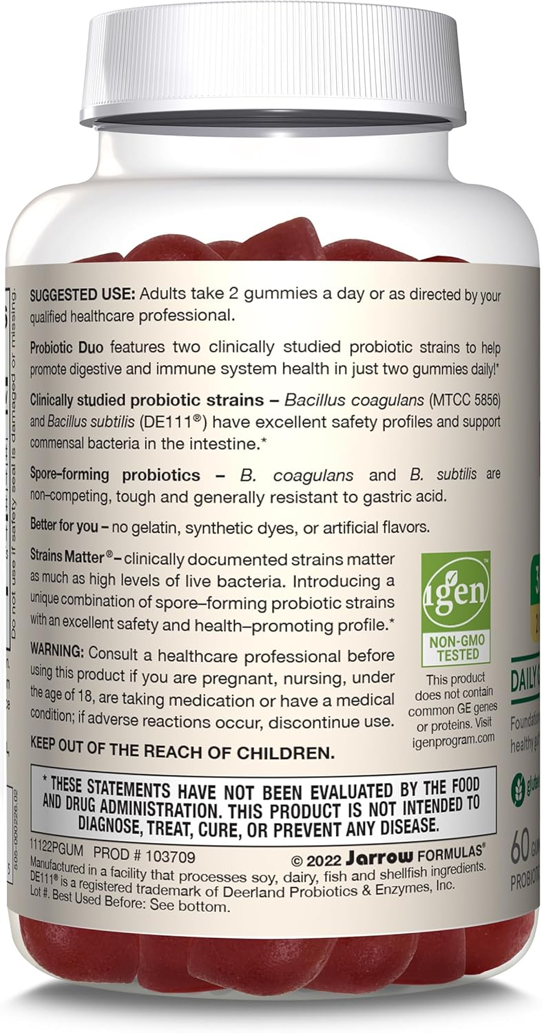 Immune Health & Digestive Support Probiotic Gummies - 60 Count, 3 Billion Live Cells, Raspberry Flavor - Jarrow Formulas®