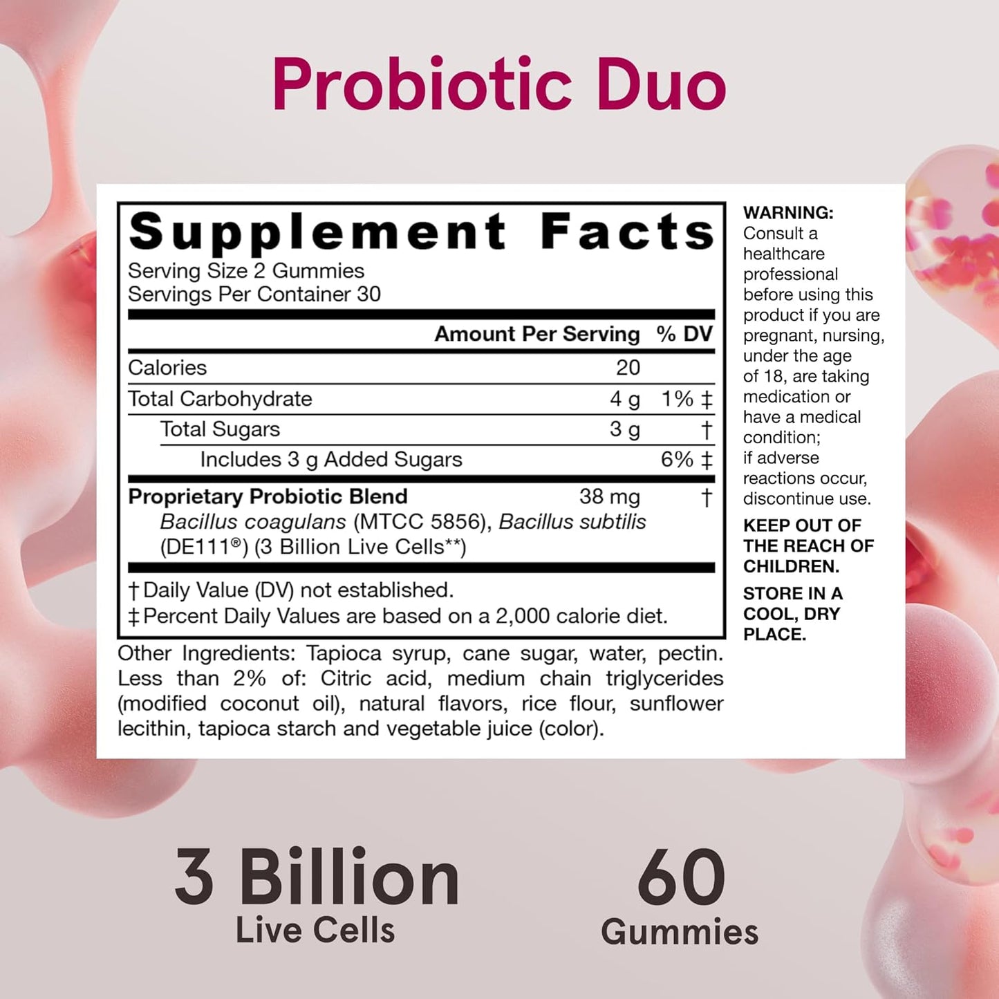 Immune Health & Digestive Support Probiotic Gummies - 60 Count, 3 Billion Live Cells, Raspberry Flavor - Jarrow Formulas®