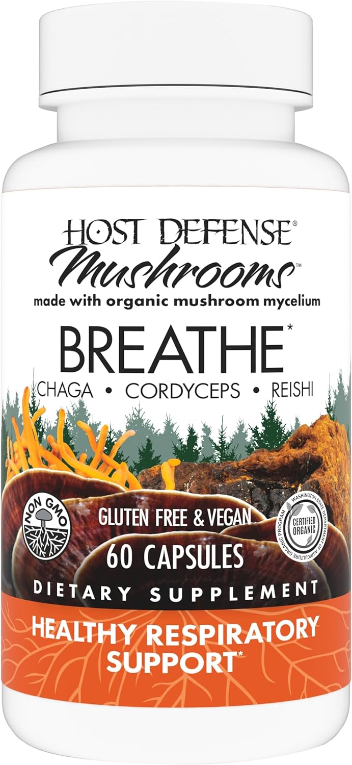 Immune & Respiratory Support Mushroom Supplement - Herbal Lung Health with Chaga, Reishi, Cordyceps - 60 Capsules