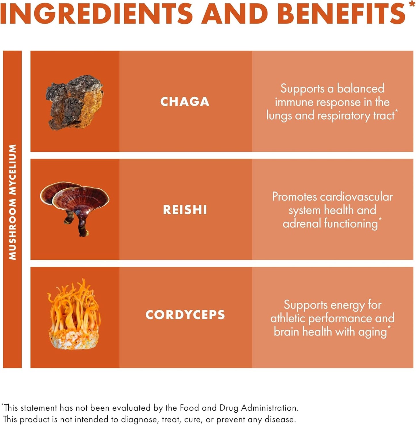 Immune & Respiratory Support Mushroom Supplement - Herbal Lung Health with Chaga, Reishi, Cordyceps - 60 Capsules