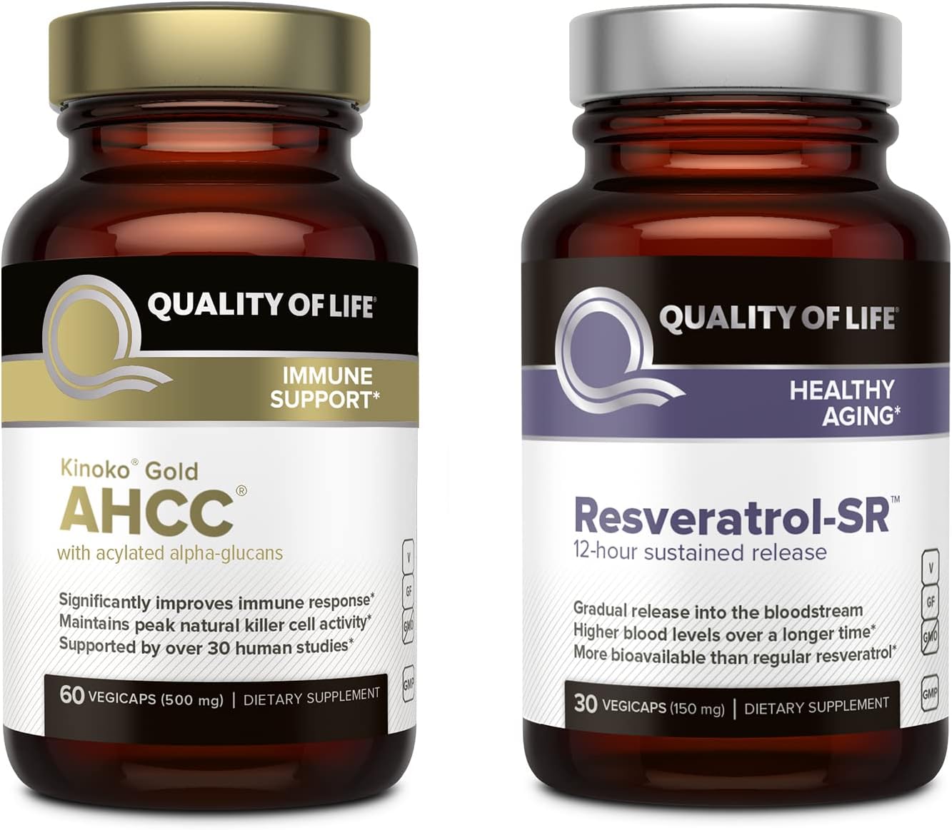 Immune Support and Anti-Aging Bundle with Kinoko Gold AHCC and Resveratrol SR Formula