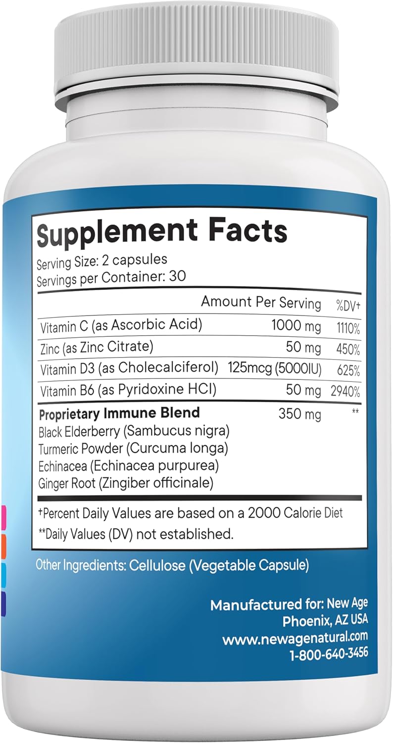 Immune Support Booster Supplement - 8-in-1 Blend with Echinacea, Vitamin C, Zinc, Vitamin D, Turmeric, Ginger, B6, Elderberry - 240 Count