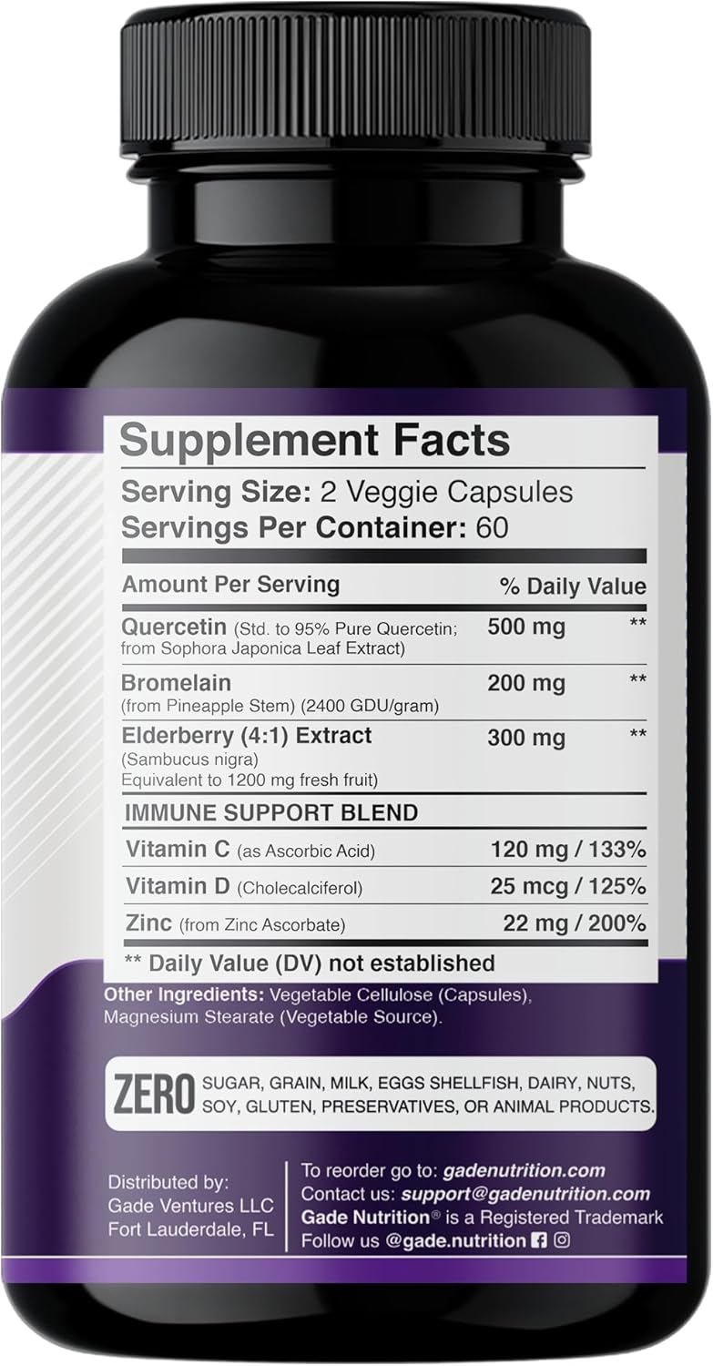Immune Support Bundle: Quercetin, Bromelain, Elderberry, Vitamin C, Zinc, and Vitamin D3 - 2 Months Supply