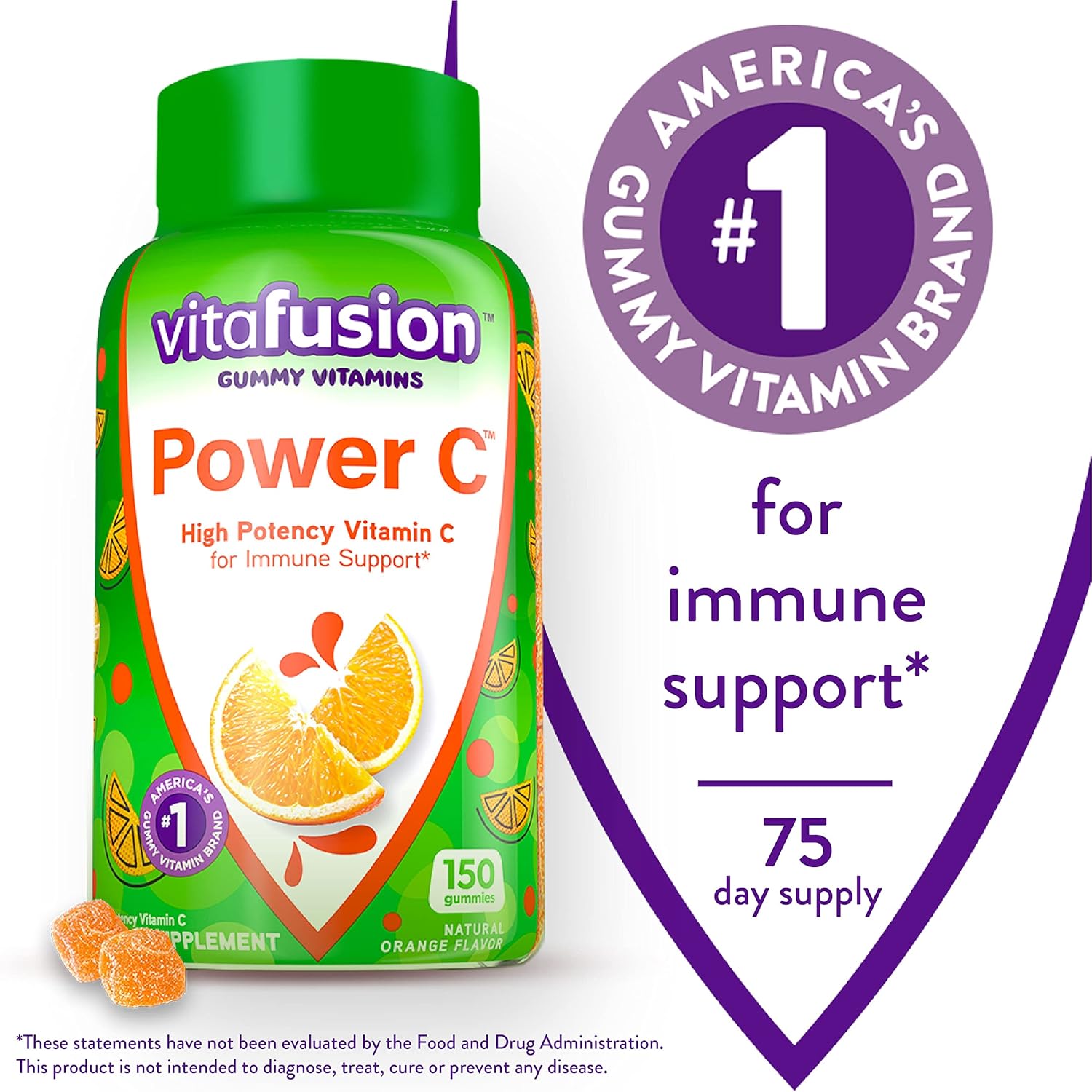 Immune Support Bundle: Vitafusion Fiber Well Fit Gummies 90 Count + Power C Vitamin C Gummies 150 Count