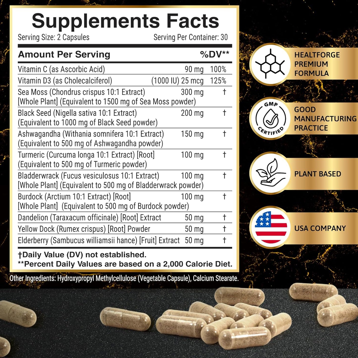 Immune Support Capsules Set: Shilajit, Ashwagandha, Sea Moss, Black Seed Oil, Turmeric - for Men and Women