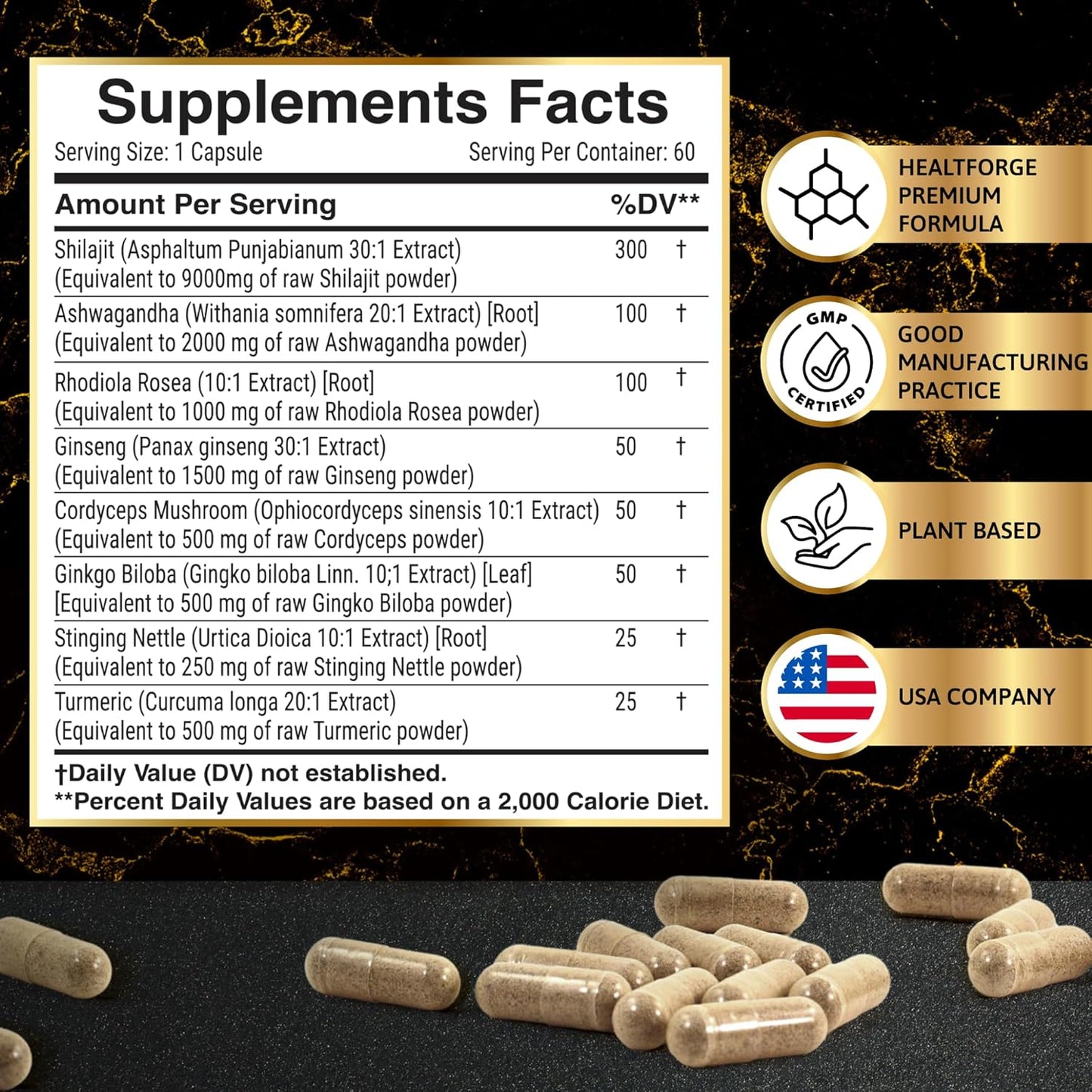 Immune Support Capsules Set: Shilajit, Ashwagandha, Sea Moss, Black Seed Oil, Turmeric - for Men and Women