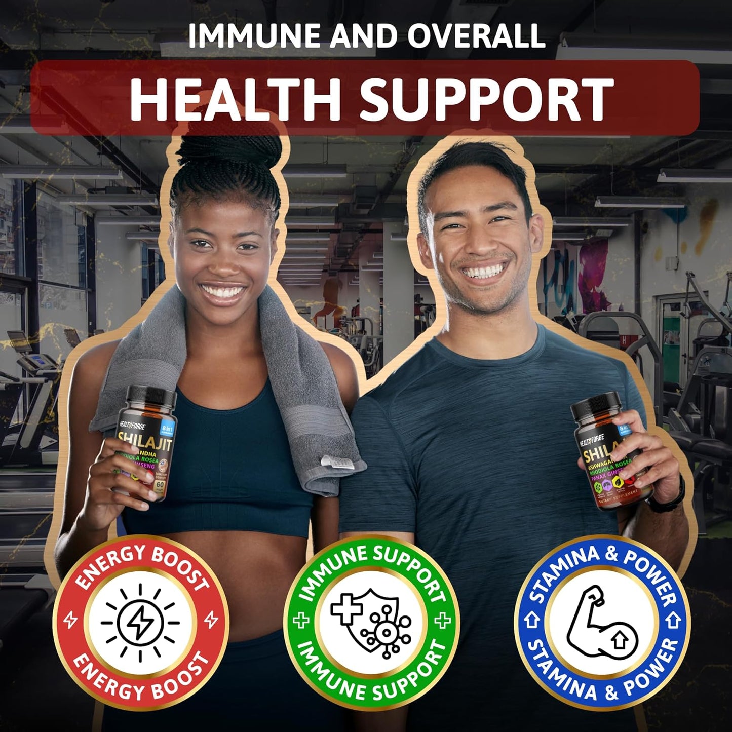 Immune Support Capsules Set: Shilajit, Ashwagandha, Sea Moss, Black Seed Oil, Turmeric - for Men and Women