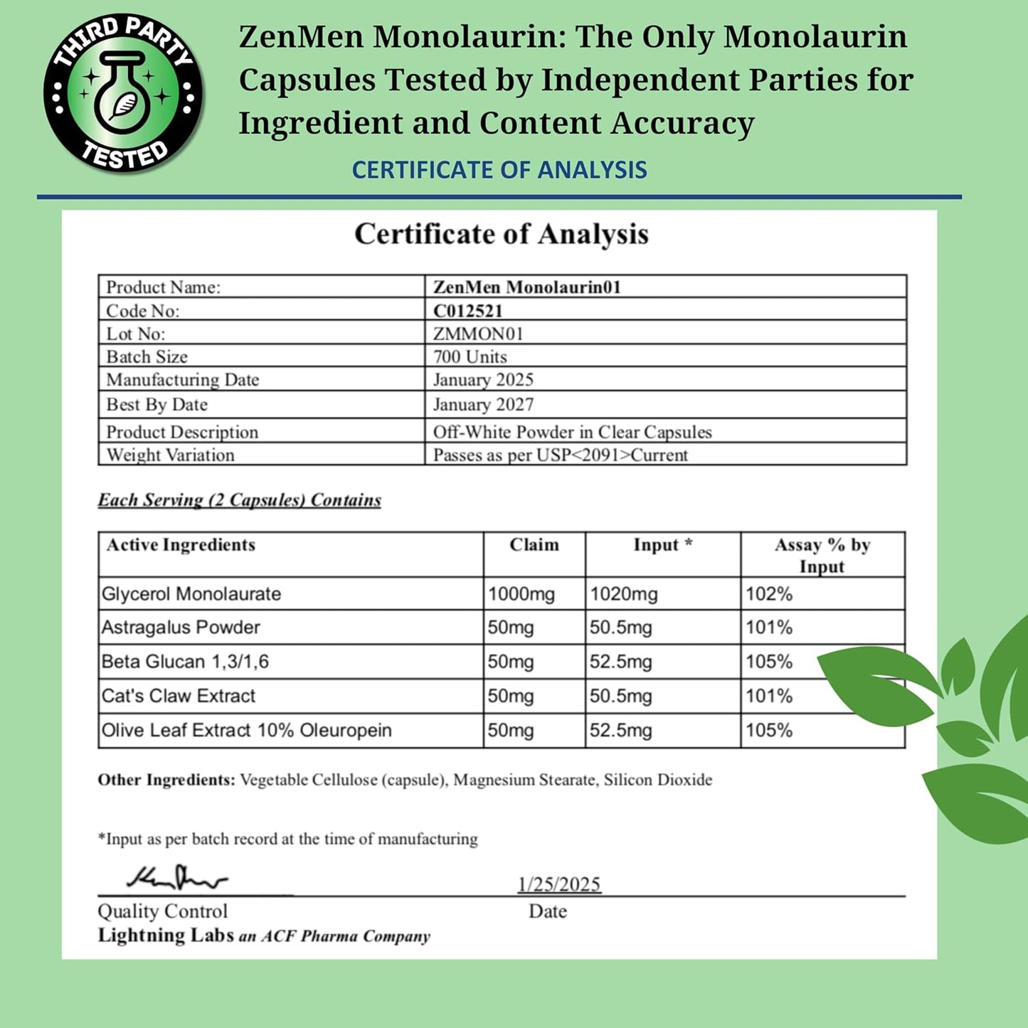 Immune Support Capsules with Monolaurin for Long-Term Protection from Tick Bites - Contains Lauric Acid, Astragalus, Cats Claw, Beta Glucan, Olive Leaf - Potent Formula