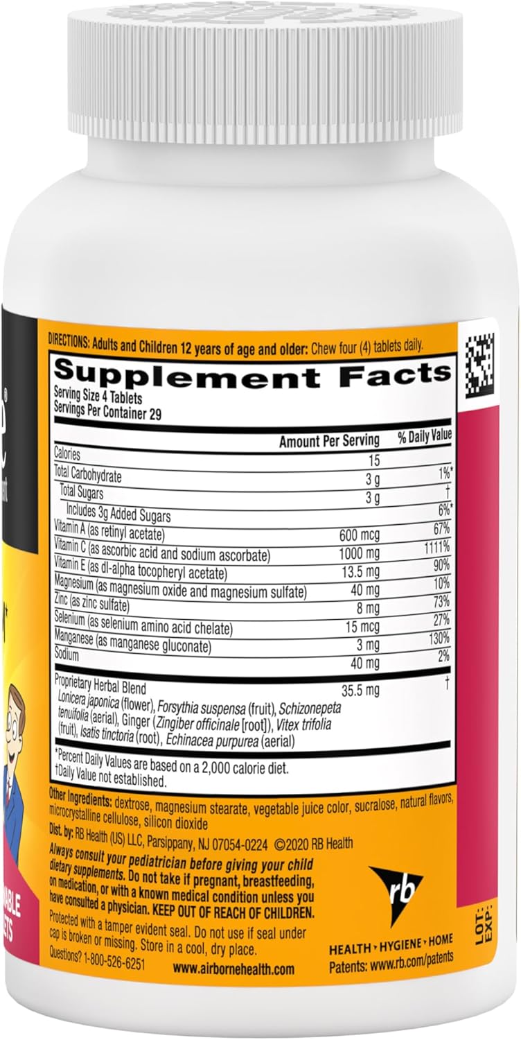 Immune Support Chewable Tablets with 1000mg Vitamin C, Vitamin D, and Zinc - Very Berry Flavor, 116 Tablets