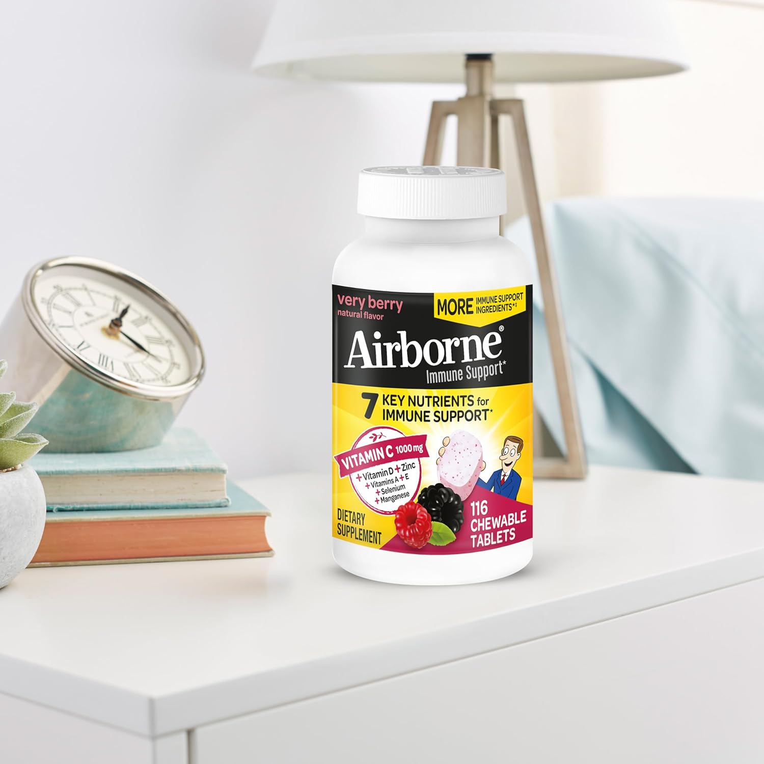 Immune Support Chewable Tablets with 1000mg Vitamin C, Vitamin D, and Zinc - Very Berry Flavor, 116 Tablets