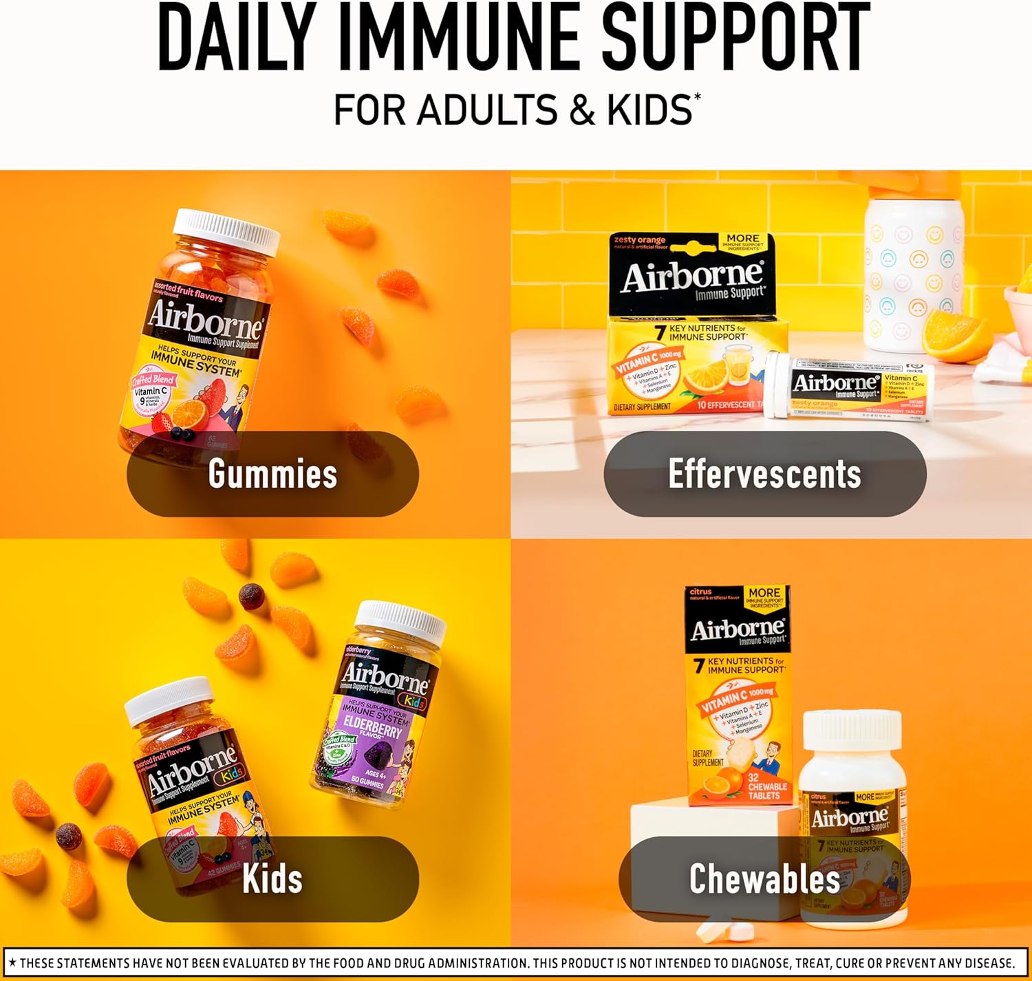 Immune Support Chewable Tablets with 1000mg Vitamin C, Vitamin D, and Zinc - Very Berry Flavor, 116 Tablets