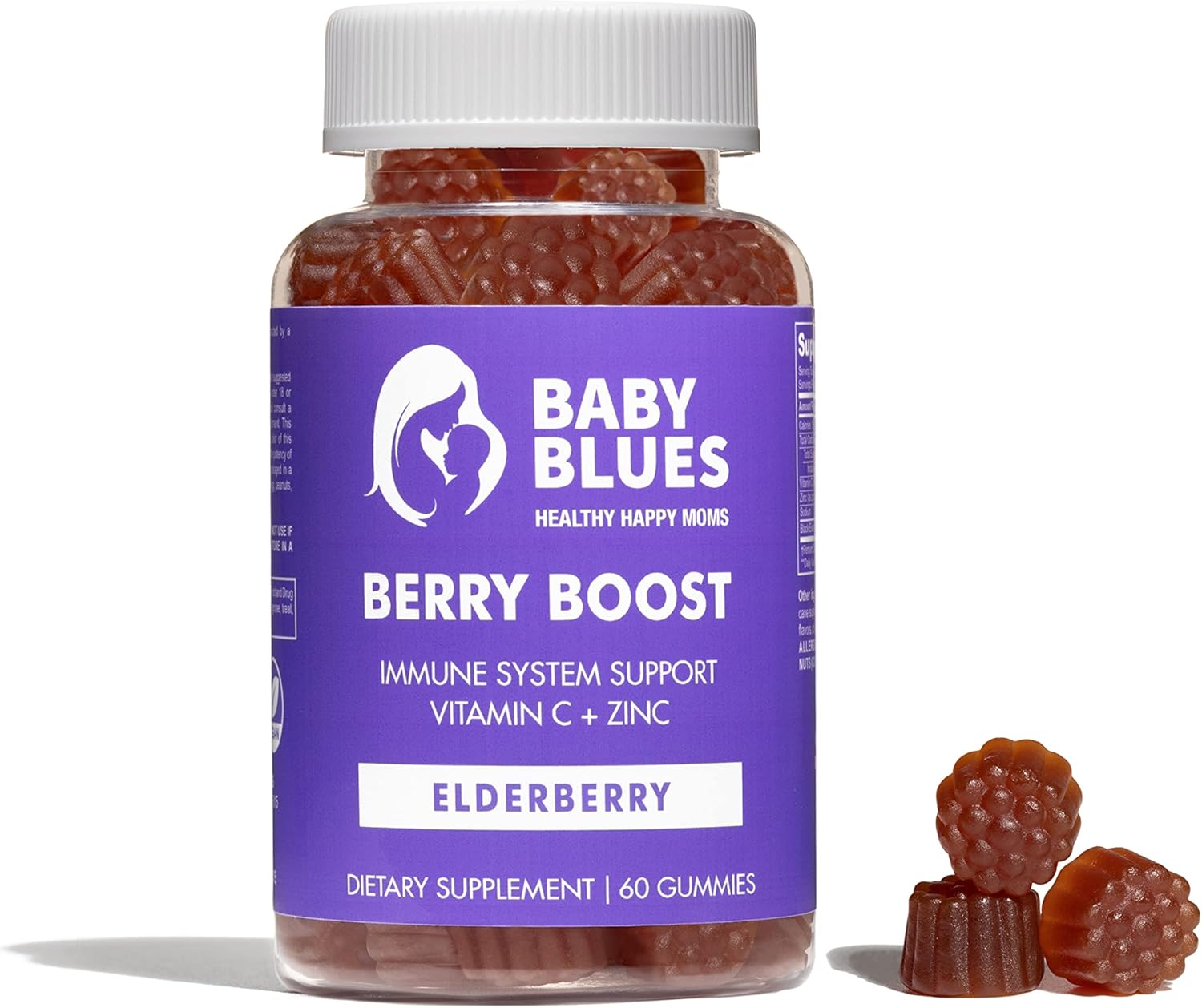 Immune Support Elderberry Gummies for Moms with Zinc & Vitamin C - Vegan, Gluten Free (60 Pieces)