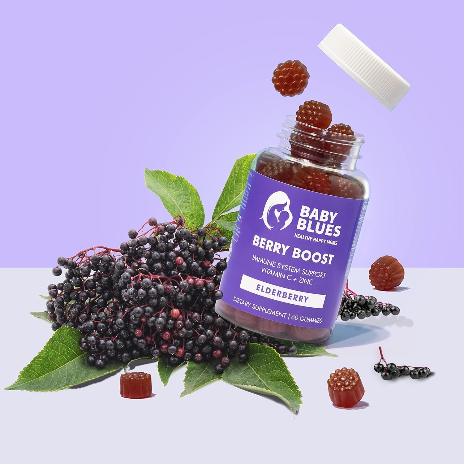 Immune Support Elderberry Gummies for Moms with Zinc & Vitamin C - Vegan, Gluten Free (60 Pieces)