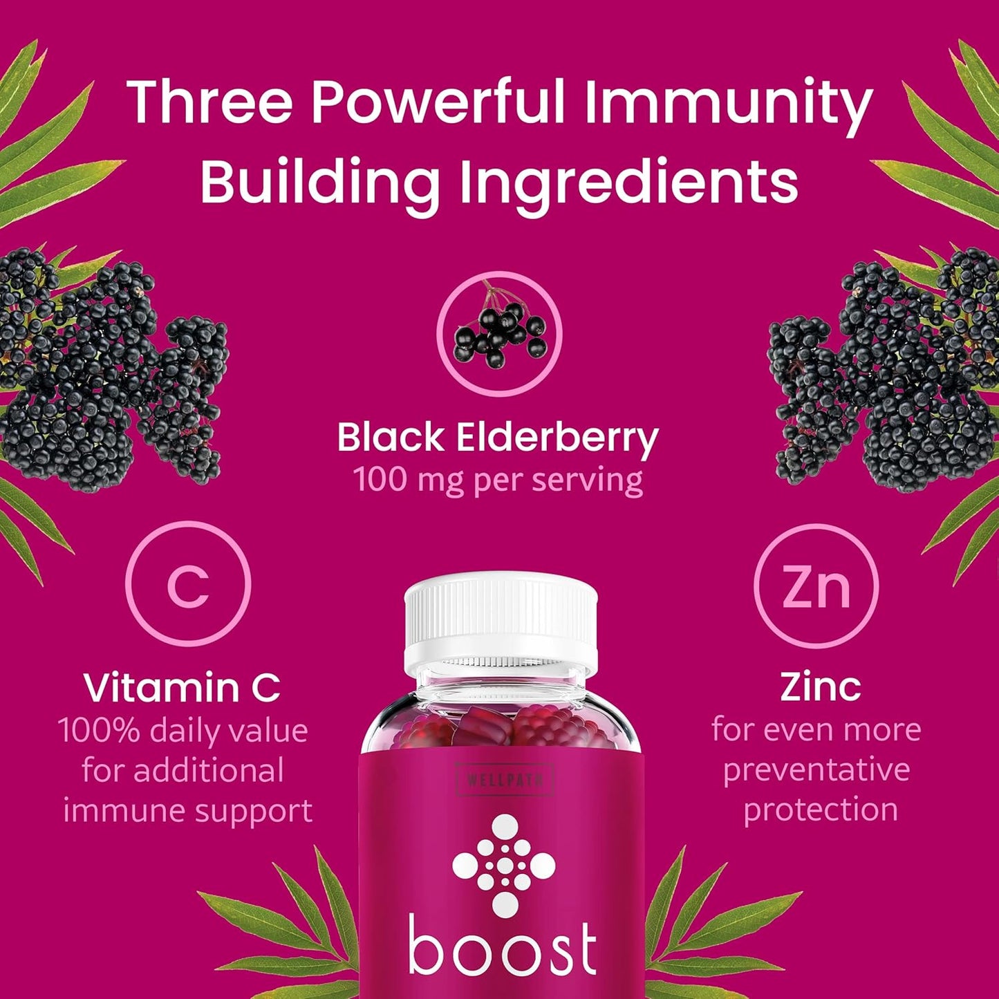 Immune Support Elderberry Gummies with Vitamin C - 3-Pack for Adults | Boosts Immunity with Zinc | Vegan, 180 Ct