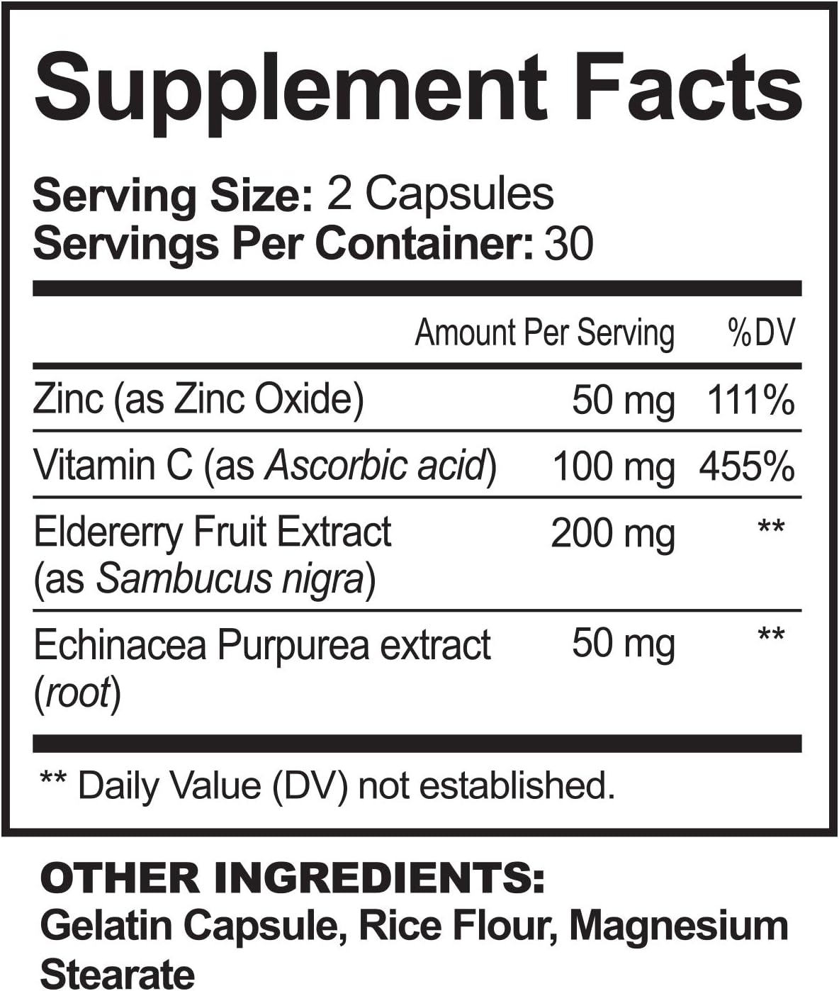 Immune Support Formula: NutriFlair Zinc 50mg with Vitamin C, Elderberry, Echinacea - Compare to Citrate, Oxide - 4 Immune Defense