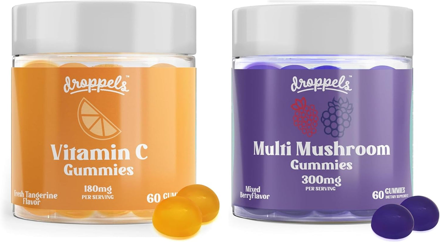 Immune Support Gummies Bundle with Multi Mushroom Extracts & Vitamin C - Vegan Supplement for Immune Health - Mixed Berries & Tangerine Flavors - 2 Pack