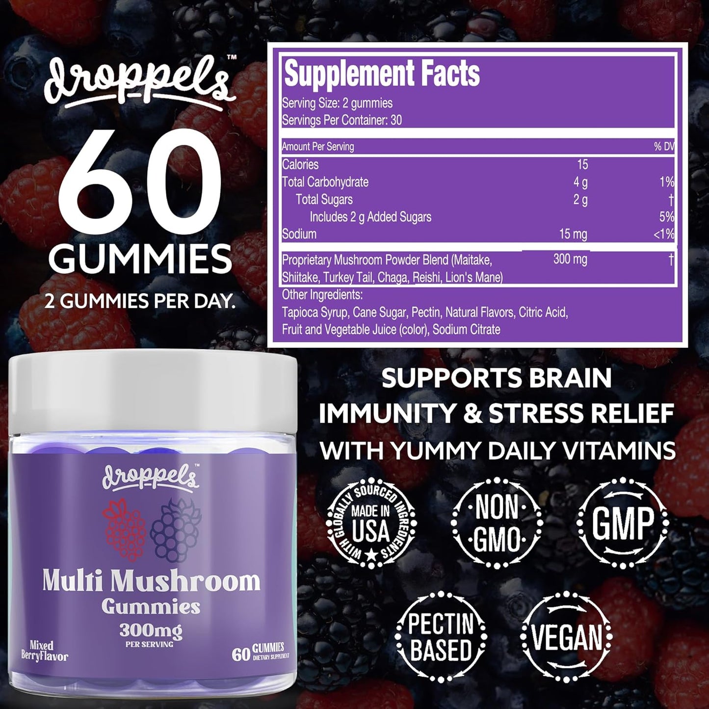 Immune Support Gummies Bundle with Multi Mushroom Extracts & Vitamin C - Vegan Supplement for Immune Health - Mixed Berries & Tangerine Flavors - 2 Pack